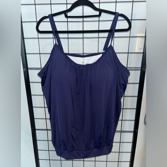 Holipick Plus Size Navy Blue Blouson Swim With Built-in bra NWT - Picture 1 of 5